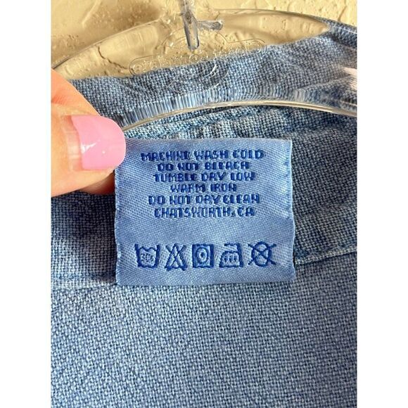 Sea Breeze of California Pleated Button Up Gauze Roll-Tab Sleeve Tunic Top Large - Picture 6 of 7